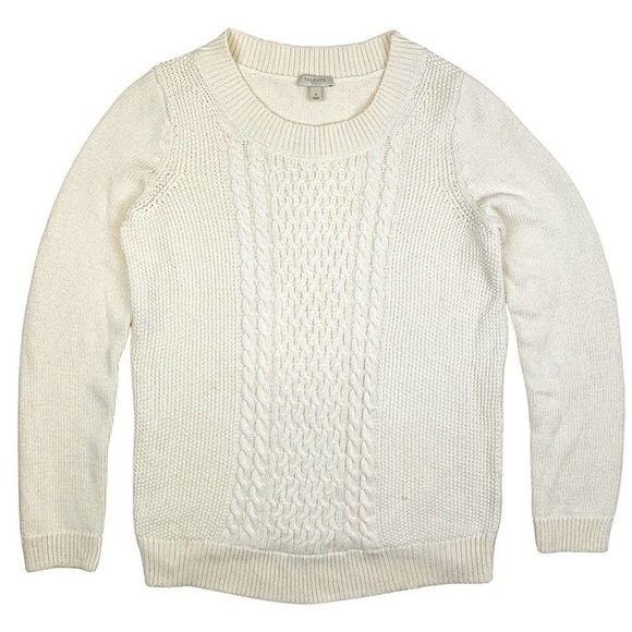 Talbots Cream Shaker Stitch Cable Knit Pullover Cotton Sweater Sz M - Picture 2 of 14